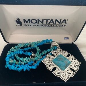 Montana Silversmiths Blue and Silver Pendant Necklace BNIB